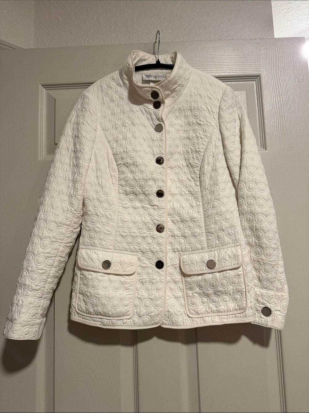 Worth Ivory Quilted Button-Front Utility Jacket
